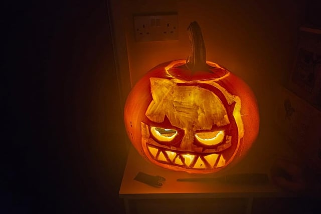 Andrea Ruskin, from Mansfield, shared a photo of her 14-year-old son's pumpkin. It is great!