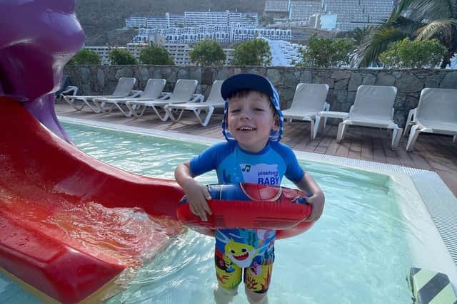 Linus in the water on holiday!