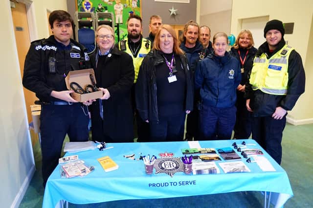 Council and police officers handed out free locks and GPS trackers systems for bicycles and anti-theft screw kits for motorcycles.