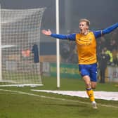 Harry Charsley celebrates scoring against Walsall.