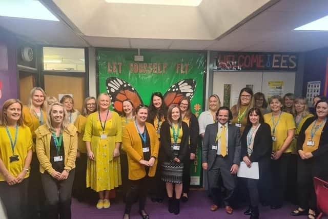 Liz Barrett, back row, centre, pictured with her ATTFE colleagues.
