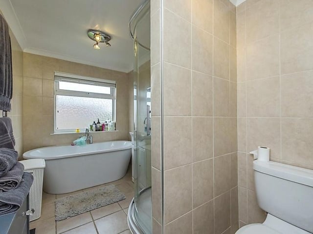 Our tour of the first floor at the £525,000-plus property is completed in the family bathroom, which is fitted with a bath, separate shower cubicle, wash hand basin and WC.