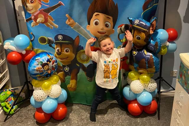 Three year old Joseph Evans' balloon pop challenge raising money for Children in Need