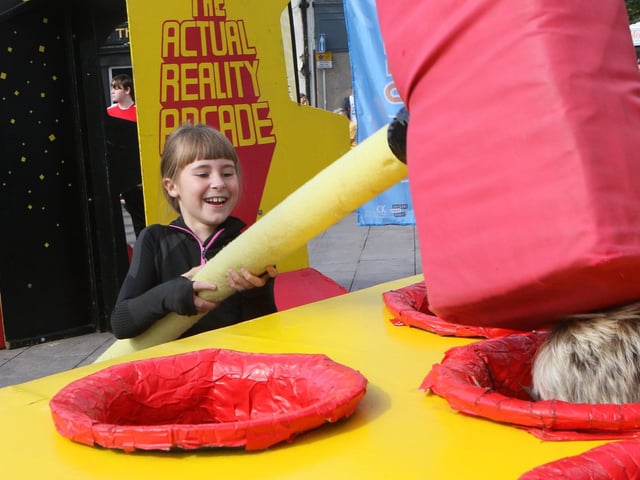 Sophie Parsons playing The Actual Reality Arcade in Mansfield town centre in 2023