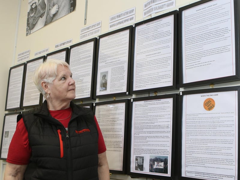 Sally Higgins with part of the exhibition.