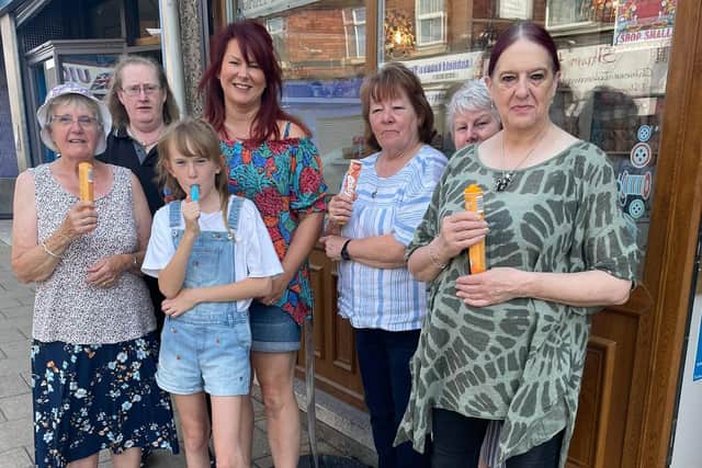 It's time to cool down with ice lollies for Claire Lilley, owner of the Artful Buttoner wool shop in Kirkby, and her staff.