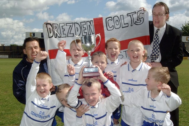 Dresden Colts celebrate a cup win at the 2003 Mansfield Youth League Finals.