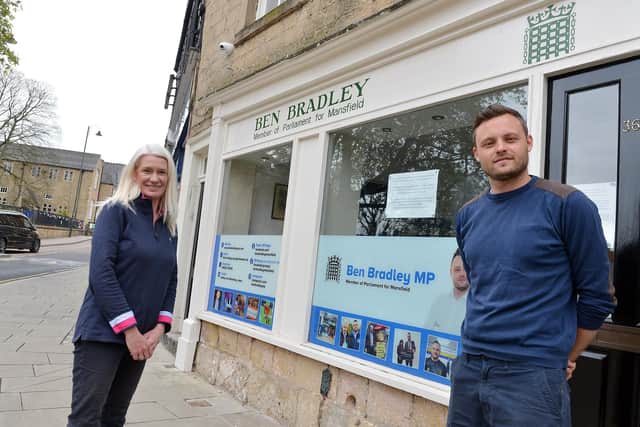 Mansfield MP Ben Bradley with Conservative Party co-chairman Amanda Milling shortly before last week's Nottinghamshire County Council elections.