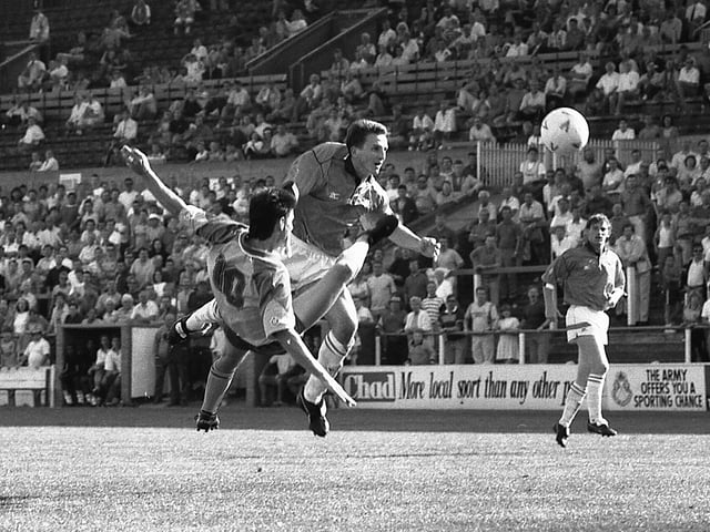 Steve Wilkinson tried an acrobatic shot against Blackpool.