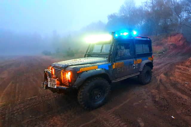 A police Land Rover patrols the Desert area in Mansfield