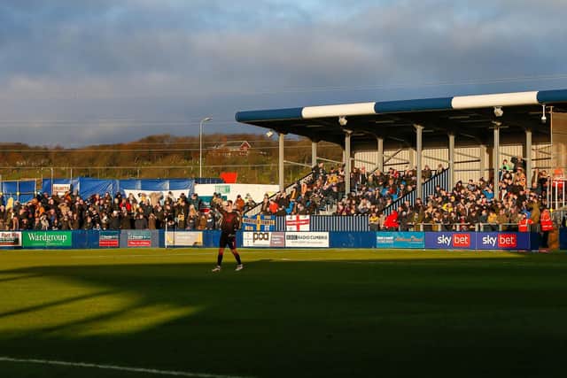 Mansfield Town fans at Barrow. Photo by Chris Holloway/The Bigger Picture.media