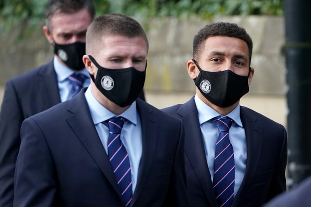 Rangers captain James Tavernier (right) attends the memorial service at Glasgow Cathedral with team mate John Lundstram.