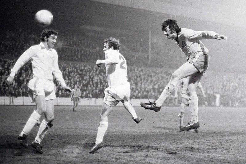 Ray Clarke gets in a header against Southend United in1976.