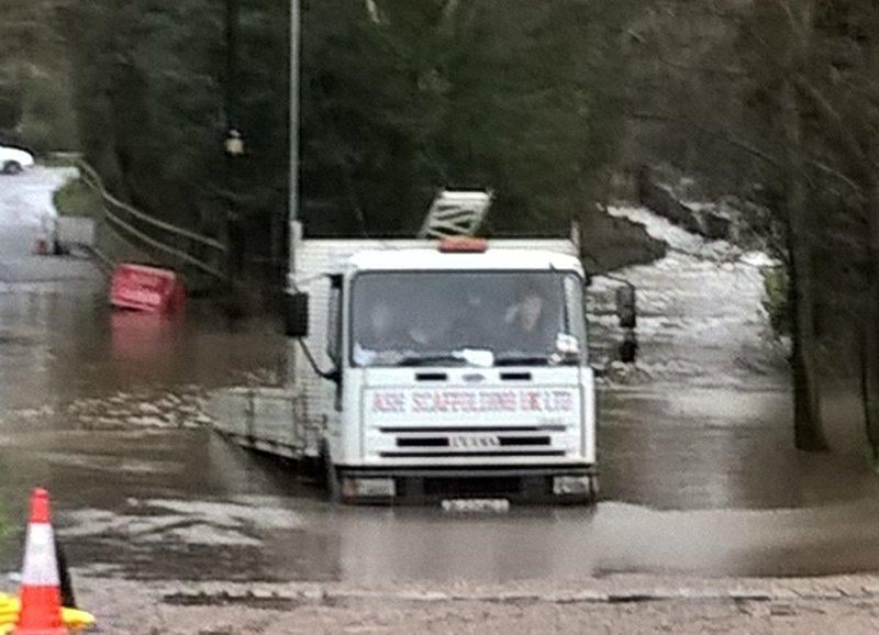 A lorry making its way through the flooded Rufford Ford in 2016