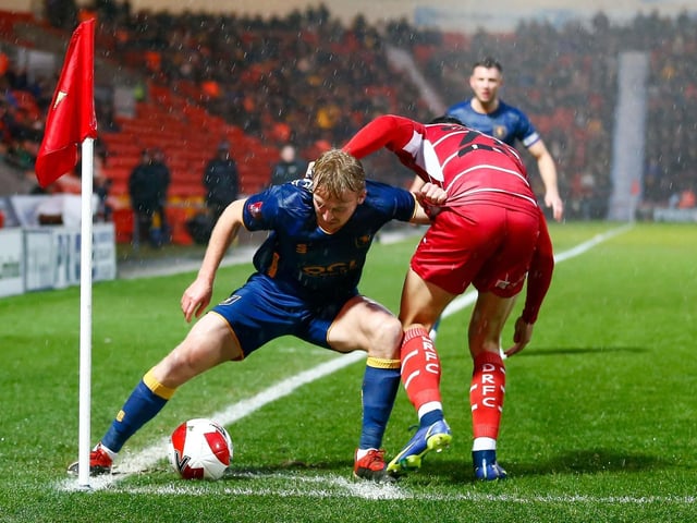 Stags in corner flag action during the Emirates FA Cup second round against Doncaster Rovers at the Keepmoat Stadium.