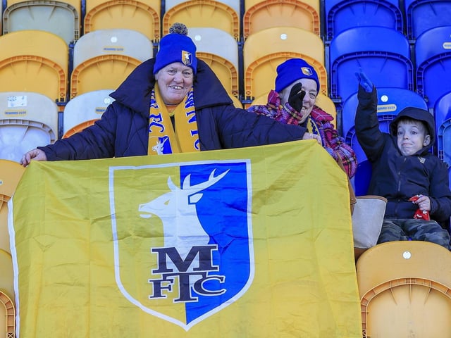 Mansfield Town fans ahead of the draw with Colchester United.