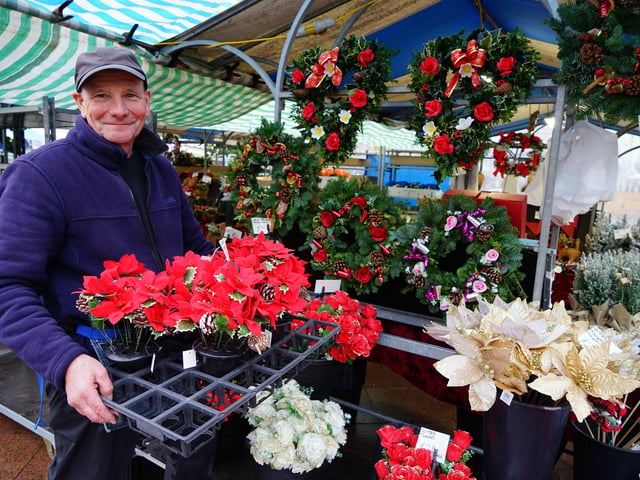 Mansfield Christmas market. Neil Anthoney at the The Plant stop market stall by Michele and Neil Anthoney in 2021.