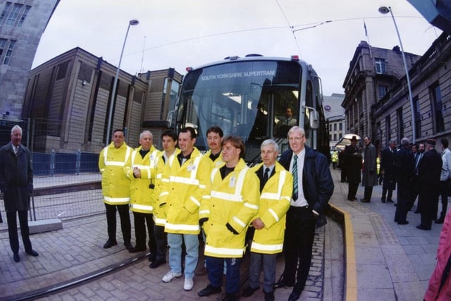 Staff posing for the official opening of Supertram in 1994.