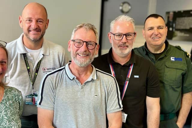 L to R: Eloise Spencer, Trust Lead Resuscitation Officer, Roger Linnell, EMICS Paramedic, Dr Simon Topham, EMICS Volunteer Doctor, Stephen Shay, NottsHC Resuscitation Officer and Ian Johnson, EMICS Strategic Lead