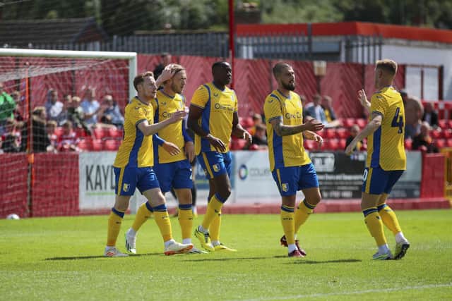 Mansfield Town forward Will Swan opens the scoring at the pre-season match Alfreton Town FC v Mansfield Town FC : Impact Arena : 15 July 2022 : Photo Credit Chris & Jeanette Holloway @ The Bigger Picture.media