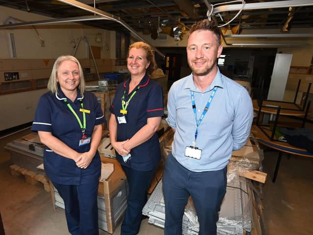 From left, Discharge lounge ward leader Jayne Taylor, urgent and emergency care matron Denise Wharmby and Steven Jenkins, urgent and emergency care divisional general manager.