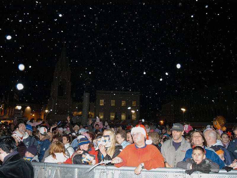 Mansfield Christmas Light switch on. Snow fell on the market place to bring festive cheer to the crowd in 2006.