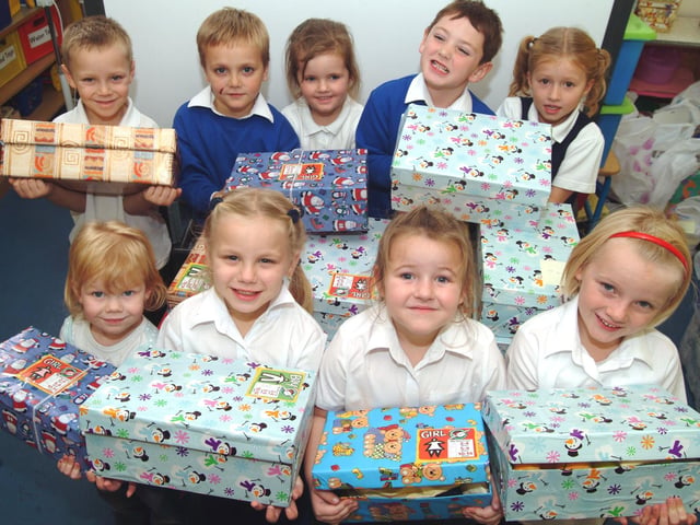 Pupils at Park Infant and Nursery School in Shirebrook put together shoe boxes for Operation Christmas Child in 2006, pictured are some of the youngsters who took part, back row from the left; Owen Plasto 5, Declan Booth 6, Carley Adcock 5, Gareth Davies 6 and Maddie Perry 7. Front row from the left; Stevie-Jo Haynes 4, Charlotte Booth 5, Tiela Cruse 5 and Lucy Westby 6.