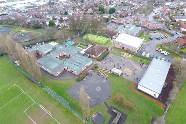 A bird's eye view of Crescent Primary School on the Bull Farm Estate in Mansfield, which has been rated 'Outstanding" again by the education watchdog, Ofsted.