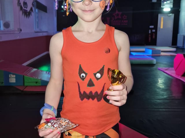 One student dressed as a pumpkin.