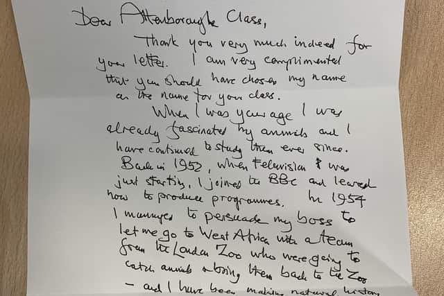 The handwritten letter came directly from Sir David Attenborough himself.