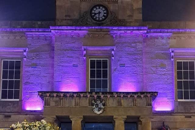 The Old Town Hall in Mansfield town centre was lit up purple in tribute to the Queen.