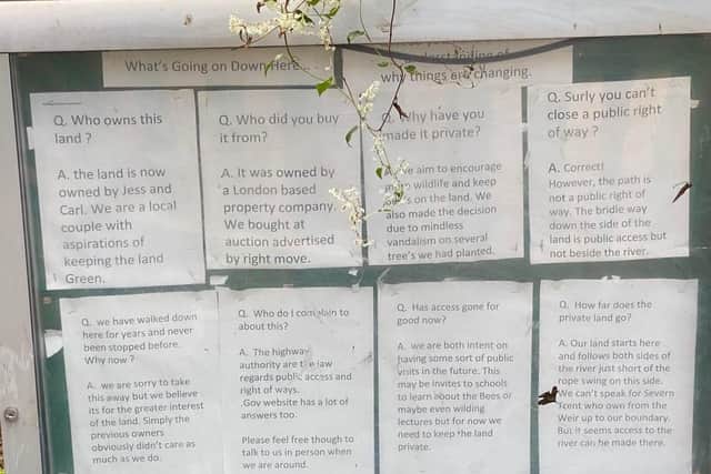 The new landowners - Carl and Jess - have answered some common questions on a notice board near the land. The couple said that they hope to have an open line of communication with residents.