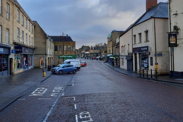 Very quiet on Bondgate Within, one of the main shopping zones in Alnwick town centre.