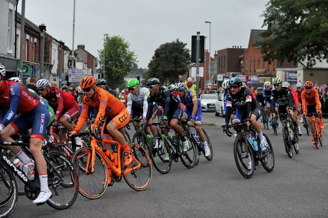 Riders pass through Kirkby in the 2017 Torr of Britain.