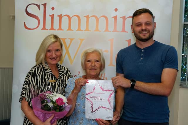 Sue Redfern, Slimming World consultant, Kathleen Scarborough, Woman of the Year, and Mansfield MP, Ben Bradley