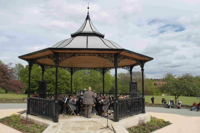 Pleasley Brass Band playing in Carr Bank Park, Mansfield
