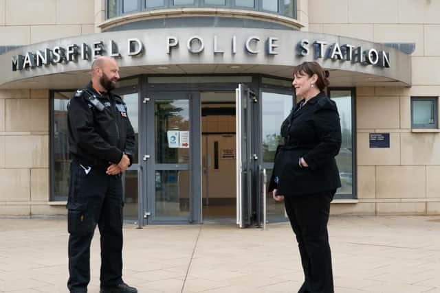Crime commissioner Caroline Henry outside Mansfield Police Station