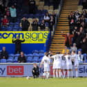 Crawley celebrate a first half goal during the Sky Bet League 2 match against Crawley Town FC at the One Call Stadium, 06 April 2024, Photo credit Chris & Jeanette Holloway / The Bigger Picture.media