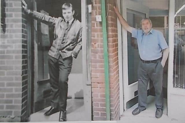 He's not changed one bit! Roger Brown at his barbers in Ladybrook, then and now