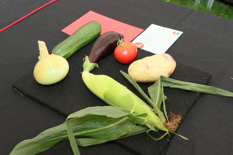 A winning group of vegetables in the show tent.