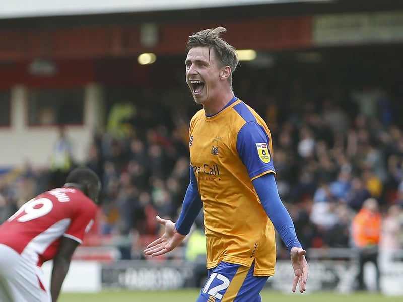 Callum Johnson celebrates at Crewe
