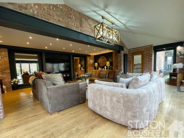 At the heart of the ground floor is this breathtaking open-plan lounge, full of fascinating features, including steel skirting boards and a solid oak floor.