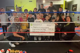 Ashfield School of Boxing receive the cheque from Mansfield Building Society.