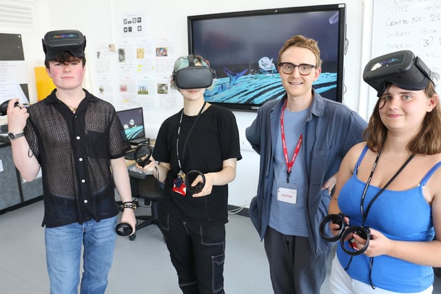 Artist Joseph Doubtfire (second right) with students (from left) Reece Reddish, River Smith and April Barlow at a VR painting workshop that he ran.