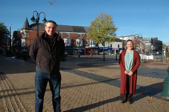 Councillor Matthew Relf and councillor Samantha Deakin in Sutton town centre.