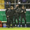 Full time celebrations on the Mansfield Town bench after Saturday's 1-0 FA Cup First Round win at Barrow. Photo by Chris Holloway/The Bigger Picture.media