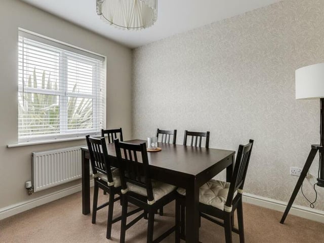 Facing the front of the Annesley house, the dining room is a bright and pleasant space.