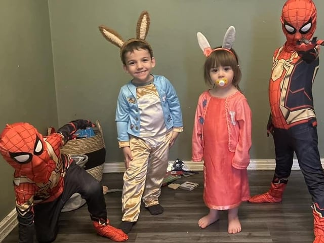 A pair of Spidermen and a pair of Easter bunnies from The Chi'c Clinic in Hucknall