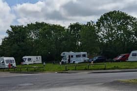 Travellers entered the grassland at the back of the Rebecca Adlington Swimming Centre overnight.