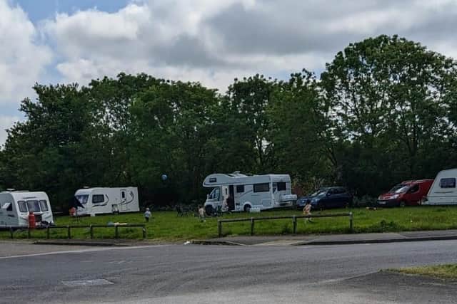 Travellers entered the grassland at the back of the Rebecca Adlington Swimming Centre overnight.